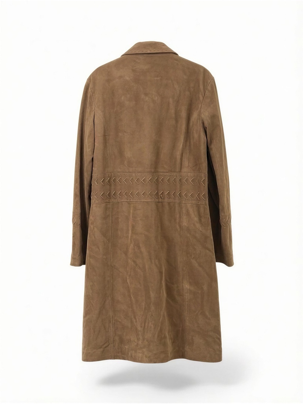 Women's Tan Leather Button-Front Coat Size M - Picture 2 of 2